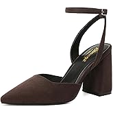 RIBONGZ Block Heels for Women Closed Pointed Toe Heeled Slingback Chunky High Heel Ankle Strap Pumps Patent Leather Comfort Dressy Shoes for Work Party Prom Wedding Bridal Dress