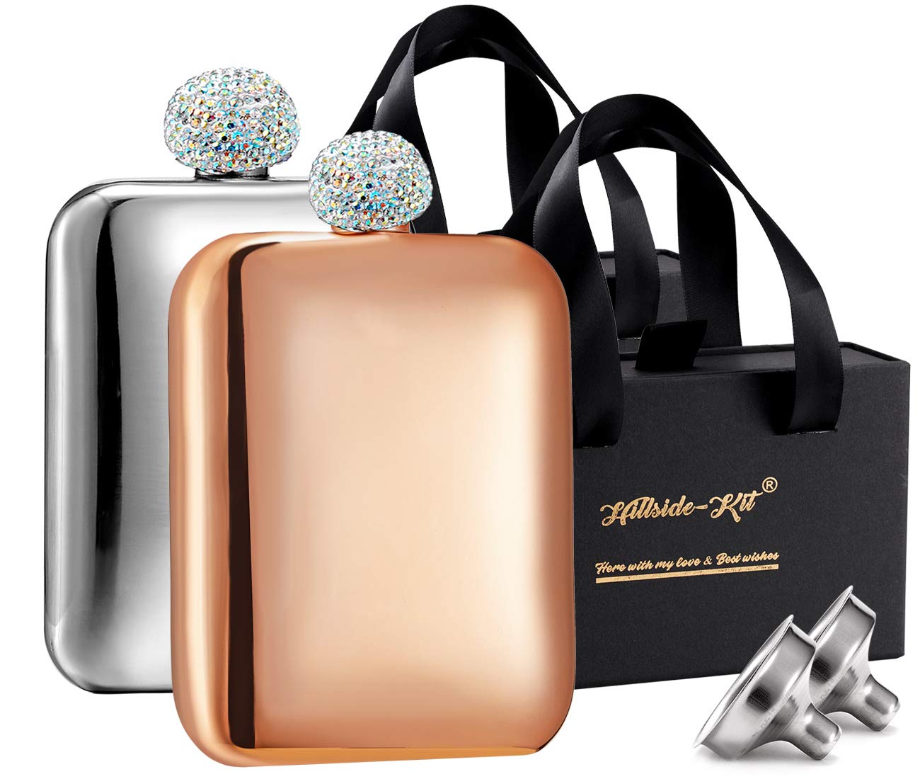 Booze Shot Flask Ab クリスタル蓋 クリエイティブ 304 ステンレススチール ワインアルコール リキュールフラスコ レディース ガールズ メンズ パーティー ハンドサイズ フラスコ 6オンス He17y076 Silver With Rose Gold B07n2q7dz4 Aguapurvapor Cl