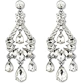 Long Art Deco Vintage Antique Retro Style Chandelier Imitation Diamond Rhinestone Bridal Wedding Prom Statement Drag Queen Earrings
