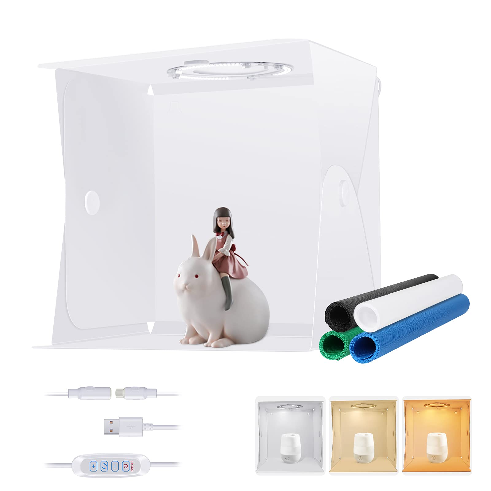 NEEWER Portable Photo Studio Light Box, 12x12inch/30x30cm Table Top Shooting Tent, Dimmable 3000K-6500K Photo Box with 66 LED Lights/600LM/3 Light Modes/10-Level Brightness/4 Color Backdrops