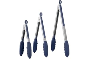 600ºF Heat Resistant Kitchen Tongs: U-Taste 7/9/12 inch Silicone Cooking Tong Set with Non Stick Rubber Tips and Silicon Coat