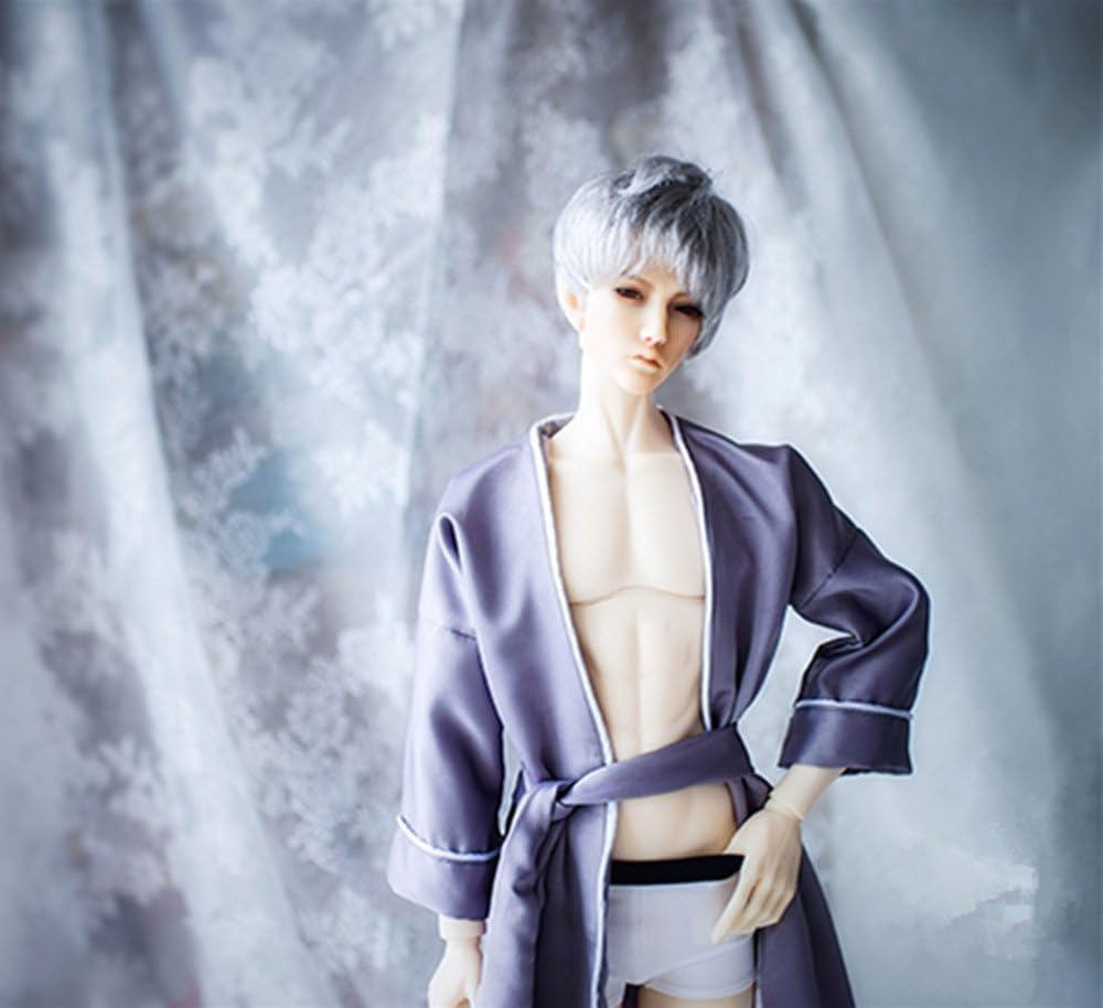 QINGQIU BJD Clothes 1/3 Boy,Stylish Young Man Nightgown, Doll Accessories, Matt Silky Feel, Three-quarter Sleeves Nightgown for SD-Grey