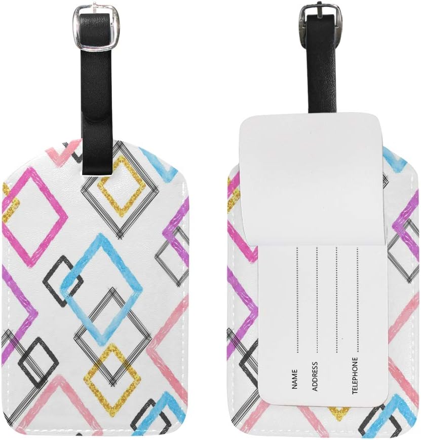 Colorfull Geometric Rhombus Leather Travel Luggage Tags Handbag Card Labels Set ID