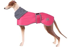 Geyecete Dog Winter Coat Geyecete Greyhound Raincoat Fabric with Lamb Velvet Inside Outdoor Dog Apparel with Adjustable Bands for Medium, Large Dog-Pink-S