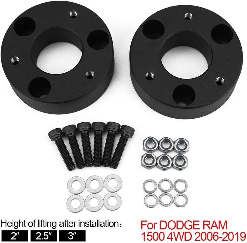 DONXIANFENG 2Pcs 2inch 2.5inch 3inch Car Front Leveling Lift Kit Fit Dodge RAM 1500 2006-2019 4WD Auto Car 6061 Billet aluminum (Size : 3 inch)