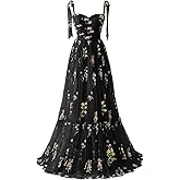 Cudiew Flower Embroidery Tulle Prom Dress for Women Formal Floral Ruched Party Gowns Floor Length