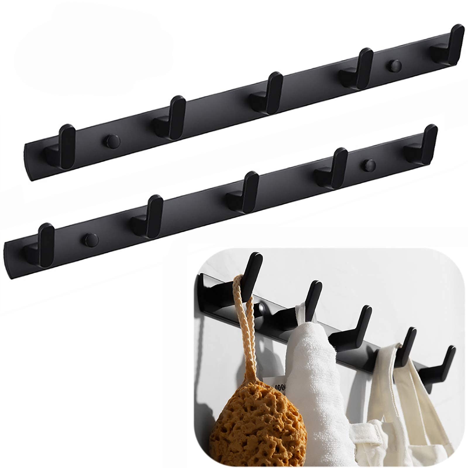 Spotact 17.7 * 1.3 Inch Modern Black Hanger Holder Towel Rack Hook Wall Mounted Coat Racks with 5 Hooks (5 Hooks(2 Packs))