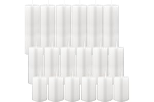 18 Pcs Poured Pillar Candles 2"x 3", 4", 6" Dripless Unscented Long Clean Burning Rustic Country Style for Wedding, Christmas