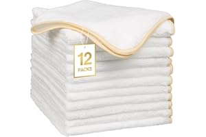 SOOWASH White Microfiber Wash Cloths Face Towels 12x12 Inch Soft Spa Bathroom Hand Towels Thick Hypoallergenic Towels for Sensitive Skin Baby & Salon Use 12-Pack