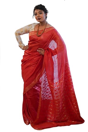 Womens Pure and Soft Silk Linen Saree with Blouse Piece (Red)