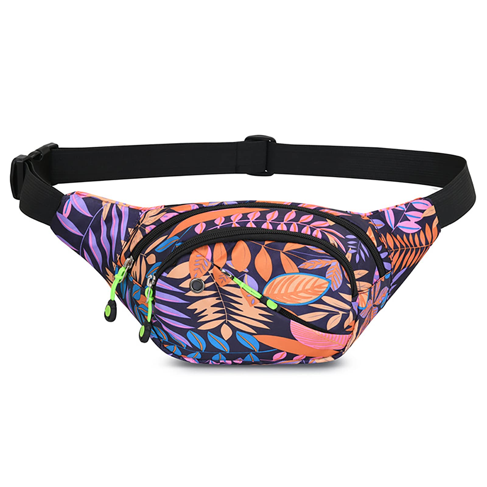 Bum Bag Waist Fanny Pack - Long Keeper Large Fashion Bumbag for Women Men, 4 Pockets Adjustable Waist Bag for Running Hiking Dog Walking Outdoor Maple Leaf Pattern