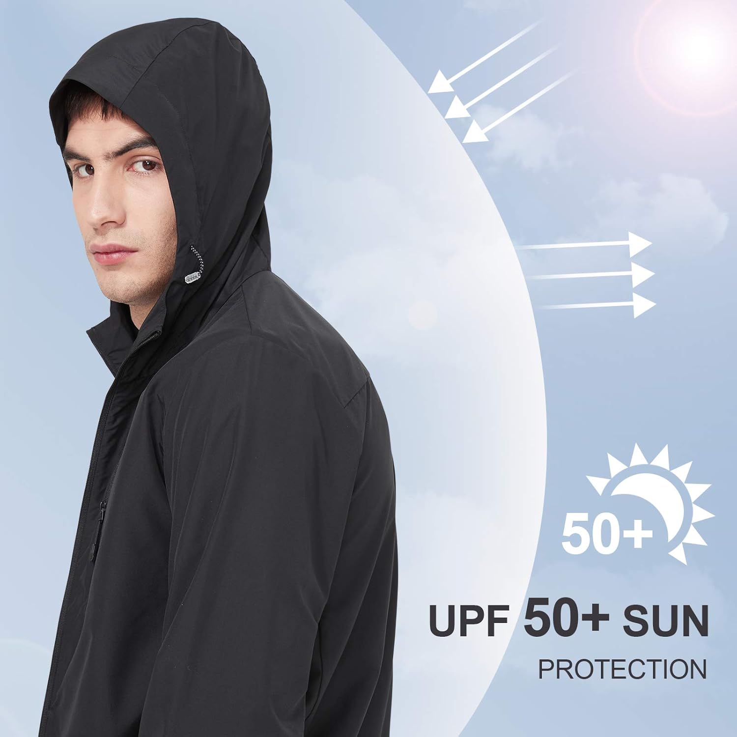 CAMEL Men's Jackets Running Lightweight Upf 50+ Sun Protective Hoodie Quick Dry Packable Sunblock Golf Jackets: Clothing