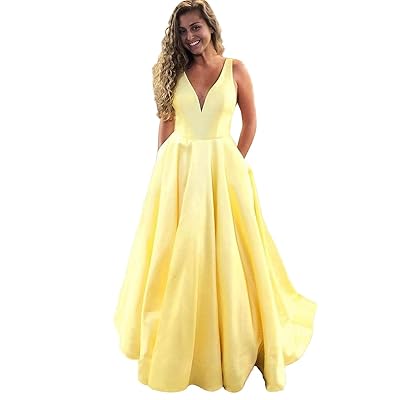 Elegant V Neck Satin Prom Dress with Pockets Dominican Republic Ubuy
