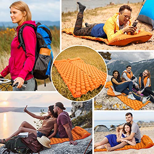 AirExpect Camping Sleeping Pad with Built-in Pump Upgraded Inflatable Camping Mat with Pillow for Backpacking, Traveling, Hiking, Durable Waterproof Air Mattress Compact Ultralight Hiking Pad