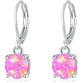 CiNily Round-Cut Opal Dangle Earrings, Green Fire Opal Rhodium Plated Women Jewelry Leverback Gemstone Drop Earrings