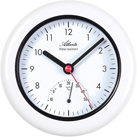 Atlanta Wand Uhr Baduhr Badezimmeruhr Quarz Mit Temperaturanzeige Amazon De Kuche Haushalt