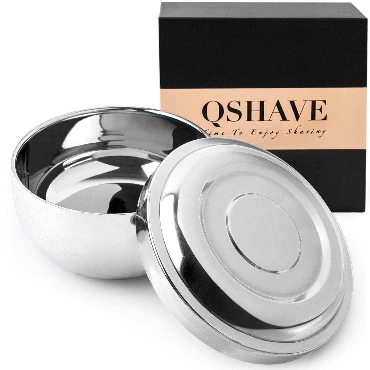 QShave Stainless Steel Shaving Bowl with Lid 4 Inch Diameter Large Deep Size Chrome Plated Shinning Finish Shave Soap Cup Mug — image 1