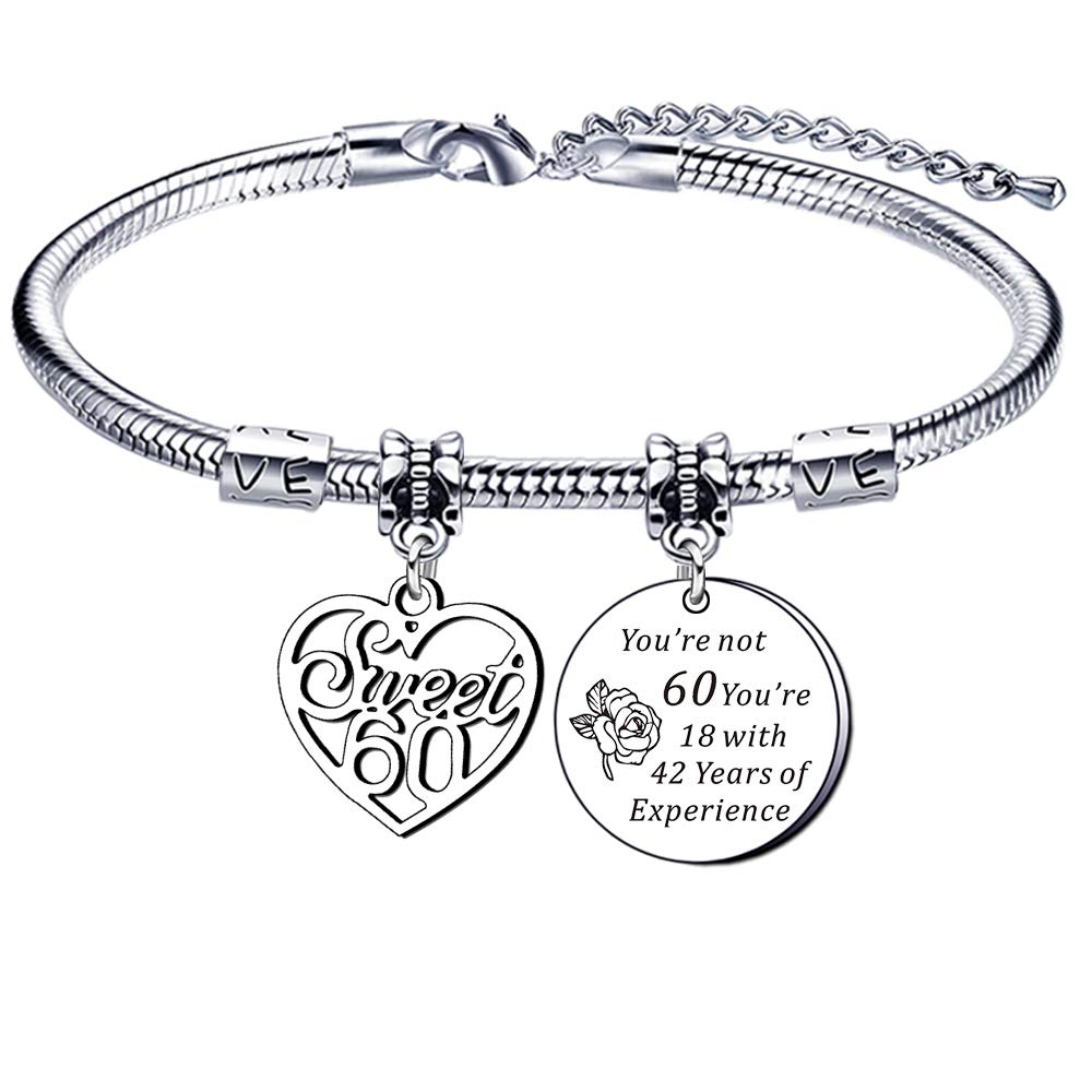 GUOYU 13th 16th 18th 21st 30th 40th 50th 60th 70th Birthday Bracelet for Women Girl Family Lovely Jewellery for Her (60th birthday bracelet)