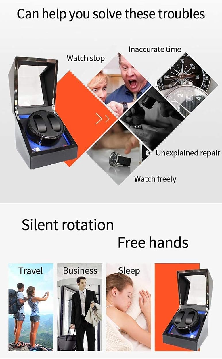 ORYX Double Watch Winders for Automatic Watches Box, Watch Rotator for 3 Sizes Watches with LED Light, Rotating Watch Case, Watch Shaker, Ac or Battery Powered Super Quiet Mabuchi Motor(Black+Black): Watches