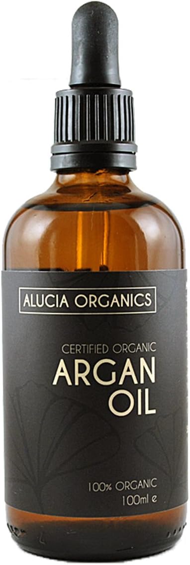 ALUCIA ORGANICS Certified Organic Argan Oil 100ml, 100% Pure Argan Oil for Face Body & Hair, Natural