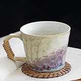 Alikexin Small 10oz Retro Vintage Japanese Style Handmade Ceramic Tea Cup with Handle, Lead-Free Reactive Glaze Artisanal Coffee Mug, Comfortable handle Handmade Pottery Tea Mug for office and home,