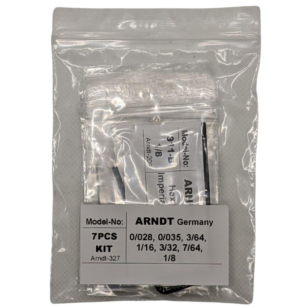 ARNDT Germany 7PCS Hex Key Set | Imperial Regular Mini Hex Key Set: 0.028, 0.035, 3/64, 1/16, 3/32, 7/64, 1/8'' | Chromium Vanadium Steel