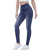 Chasehot Pull on Skinny Jeans for Women, Stretchy High Waisted Leggings Trendy Tummy Control Demin Jegging with Pockets
