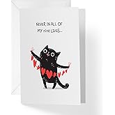 1Up Greetings Black Cat Valentines Day Card | For Cat Lovers Nine Lives | Single Card 5” x 7.5” With Envelope | MADE IN USA | Female Owned Business | VDAYCAT1