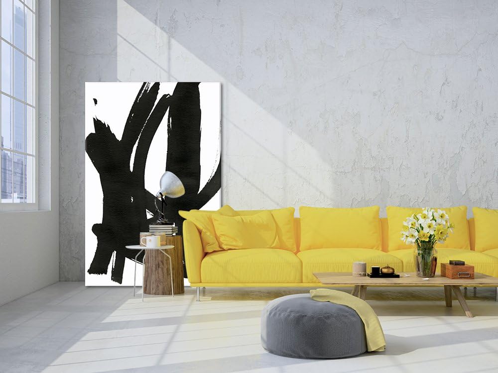 Composition in Black and White 7 Huge Contemporary Abstract Giclee Canvas Print for Office Home Wall Decor Stretcher 48 x 72 inches, 48 x 72