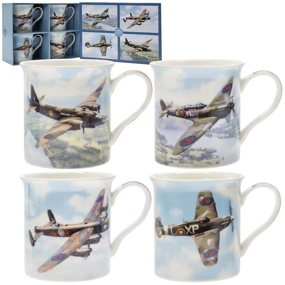Lesser & Pavey Classic Planes Mugs Set of 4 | Ceramic Coffee Mugs Set for Home or Work | Premium Design Mugs Set for All Occasions | Lovely Mugs for Tea, Coffee & Hot Drinks