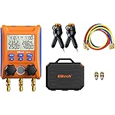 Elitech LMG-10Plus HVAC Digital Manifold Kit w/Hoses &amp; R410A Adapter | 2-Way Pressure Gauge, Superheat/Subcooling, Temp Clamps, Supports 88 Refrigerants