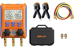 Elitech Digital Manifold Gauge 2-Way Valve with Thermometer Clamps for HVAC Systems, LMG-10Plus