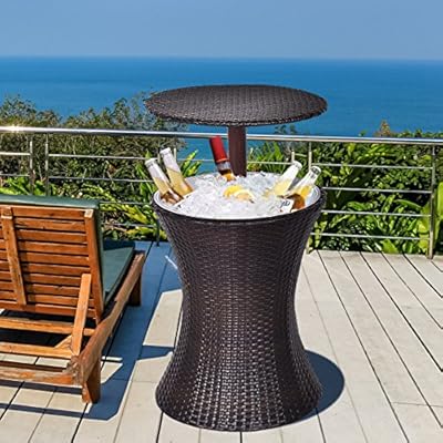 Giantex Adjustable Outdoor Patio Rattan Ice Cooler Cool Bar Table Party Deck Pool 1PC