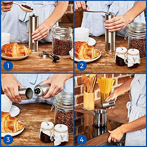 Techson Manuelle Kaffeemühle, Edelstahl Handkurbel Mühle mit verstellbarem Keramik konischem Grat, Reisen Zuhause Büro… – Bild 4