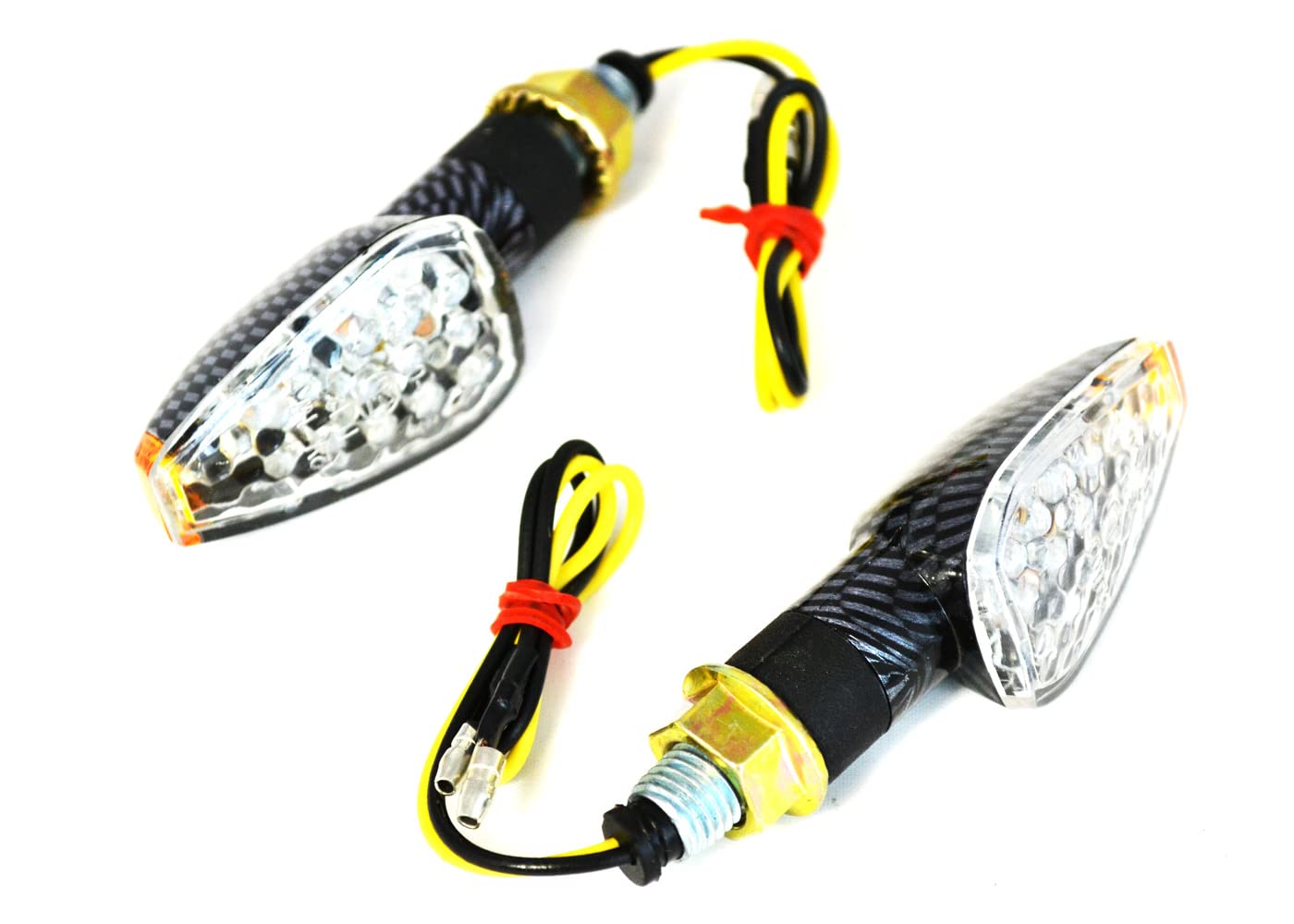 Alchemy Parts Short Stem Motorcycle Motorbike LED Indicators Turn Signals With Amber Tips - Carbon finish