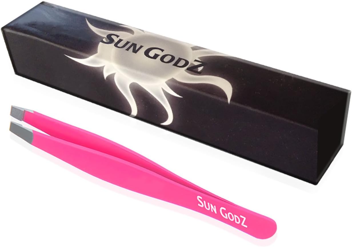 Precision Slant tip Stainless Steel Eyebrow Tweezers (Pink)