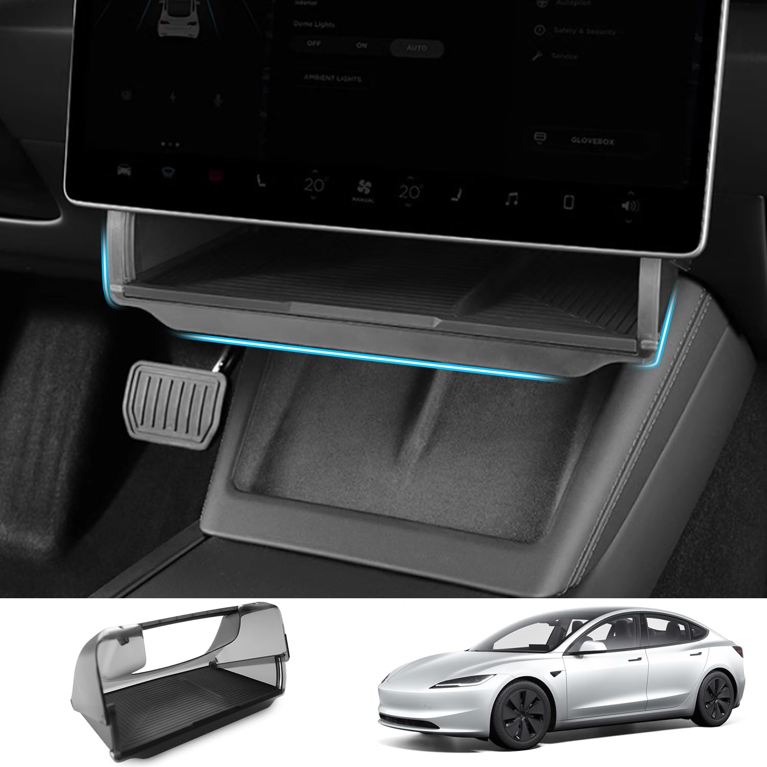 Photo 1 of Arcoche Under Screen Storage for Tesla Model 3 2025 2024 Highland Accessories with Hidden Shelf for Center Console Organizer