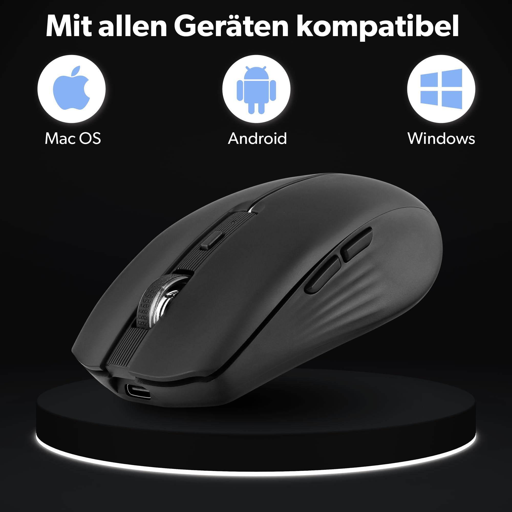 T'nB Kabellose Maus, Dual Mode Bluetooth und USB-A, Wiederaufladbar, Lange Akkulaufzeit, Leise, 1600 DPI Genauigkeit, 6 Tasten, Kompatibel mit Windows, Linus und MacOs - Schwarz 7