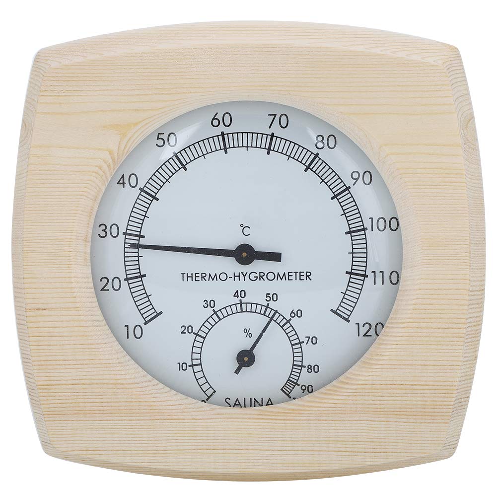 2-in-1 Sauna Hygrothermograph Double Dial Wooden Thermometer Hygrometer for Sauna Room