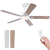 KENSID 52 Inch White Ceiling Fans with Lights and