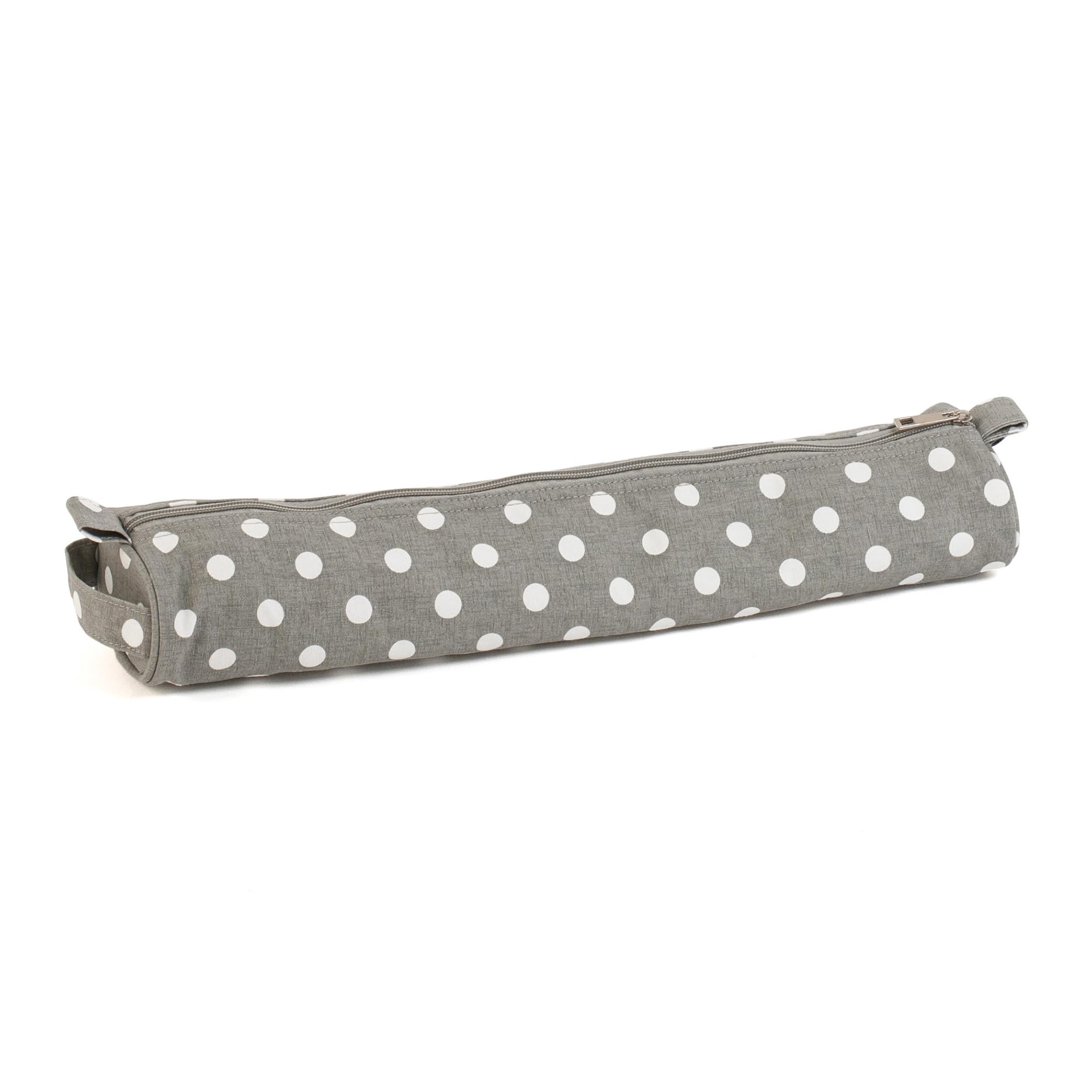 Hobby Gift Exclusive Knitting Pin Storage Case, Crochet Hook Case, Knitting Accessories, Pencil Case 12 x 41 x 7.5cm, Polka Dot Grey