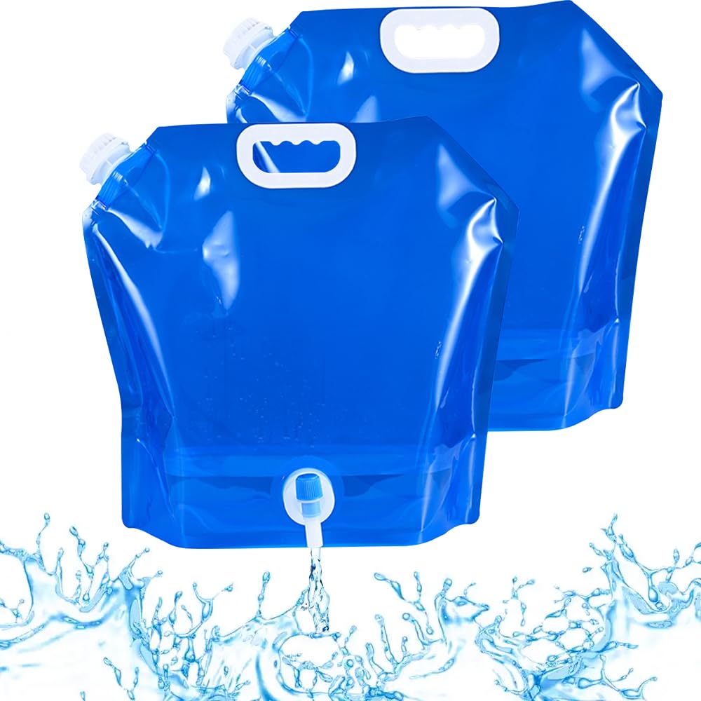 2 Packs Camping Water Containers 10L Portable Water Storage Bags Collapsible Water Container with Tap, Car Water Carrier Container, Outdoor Folding Water Bags for Sport Camping Hiking Picnic BBQ