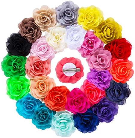YLQHT 3.1" 28 Colors Baby Flower Hair Clips Chiffon Rose Wedding Flowers Hair Accessories