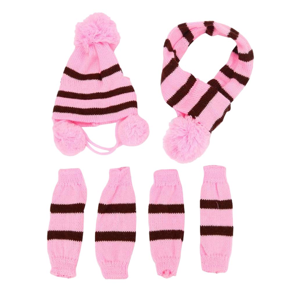 POPETPOP Warm Dog Knitted Hat Christmas for Pets - 6Pcs Dog Costumes Hat Scarf Leg Warmers Set - Winter Warm Small Dogs Striped Knitted Clothes for Puppy Dogs Cats