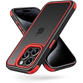 Mobnano Compatible with iPhone 15 Pro Max Case, with Multicolor Protective Shockproof Bumpers, Crystal Clear Back Not Yellowing Anti-Scratch Hard PC Back & Soft Silicone TPU Frame Cover - Black/Red