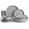 Sweese Dinnerware Sets,12 Pieces Porcelain Round Plates and Bowls Sets, Dishes Set for 4, Chip Scratch Dishwasher Microwave and Oven Safe Dishware Sets, Grey