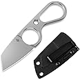 Kizer Bowtie Small Fixed Blade Knife with Sheath, Mini D2 Steel EDC Hunting Knife, 5.83 Inches Stonewashed Neck Knives for Men Women, Silver Survival Camping Knives, 1061A1