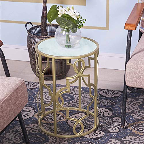 Gold Round Nesting End Side Tables Glass Top Set of 2, Assemble Already