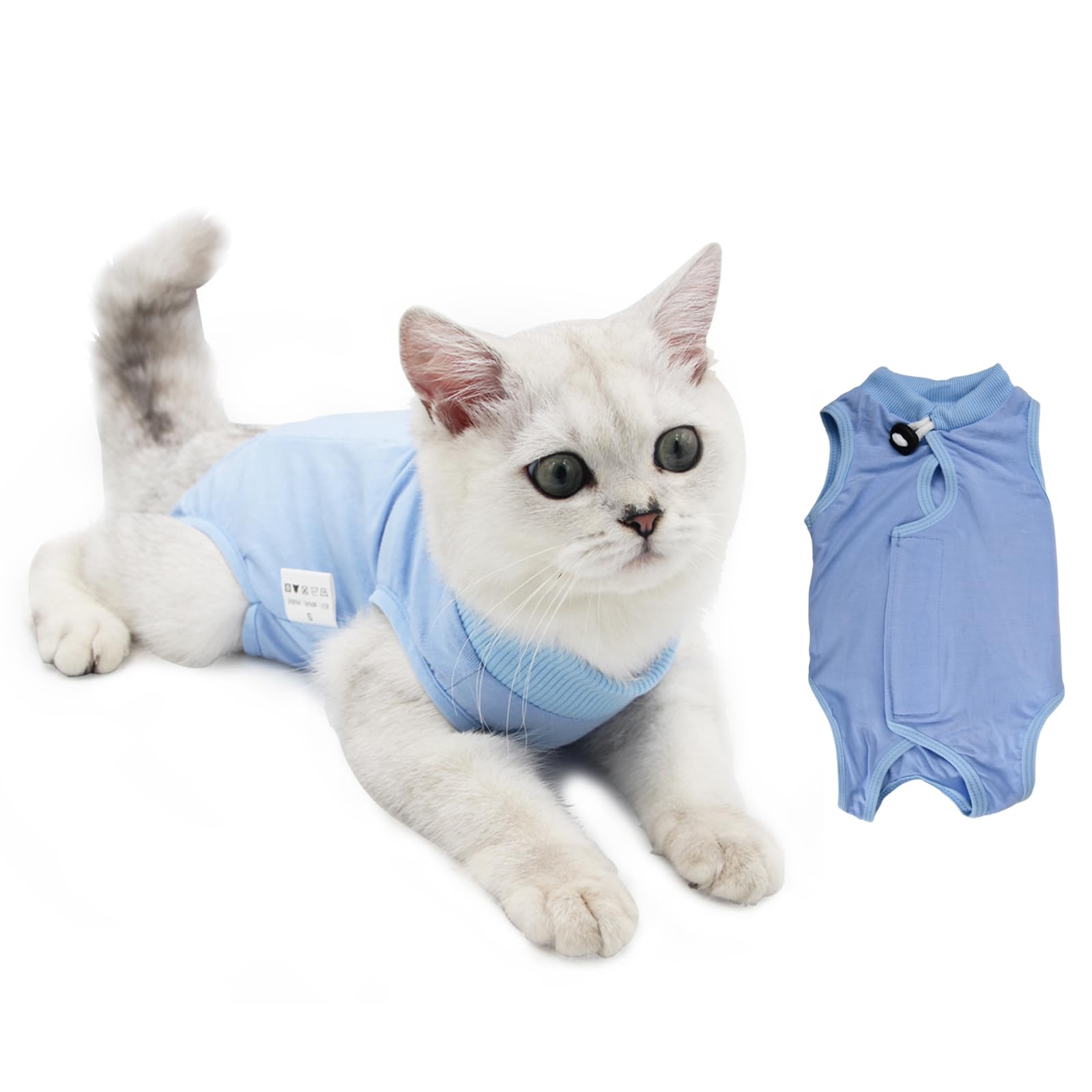 Cat Professional Recovery Suit, Pet Surgery Suit, Kitten Breathable Clothes, Cone E-Collar Alternative Bodysuit, Cat Onesie Anti Licking Vest Shirt for Abdominal Wounds Skin Diseases (M, blue)