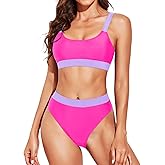 Tempt Me Women Two Piece High Waisted Bikini Swimsuits with Bottoms Teen Scoop Neck Sport Bathing Suits